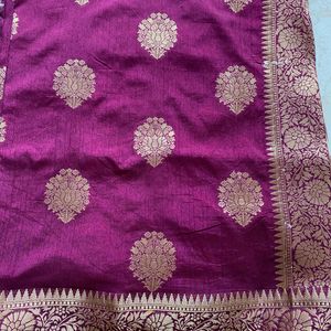 New Banarasi Silk Saree With Attached Blouse Piece