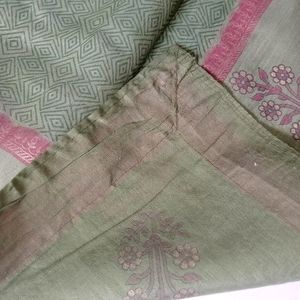 Olive Green Cotton Saree