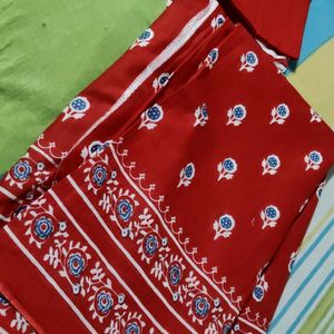 #Elegant Red Cotton Saree #SareeWithBlousePiece