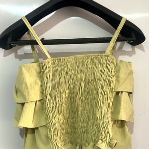 Lime green Ruffles Crop Top With Ruched Back