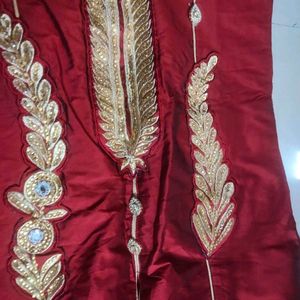 Embroidered Art Silk Kurta With Gold Work