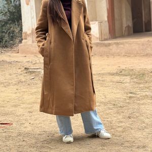 Classic Camel-Colored Belted Long Coat