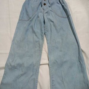 Stretchable Blue Denim Palazzo Pants