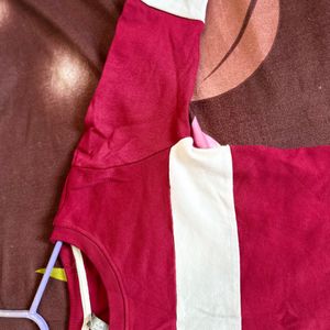 Discount At Round Neck Maroon & White One Piece