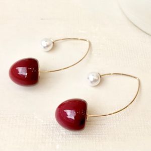 Small Sour Cherry Pearl Earrings