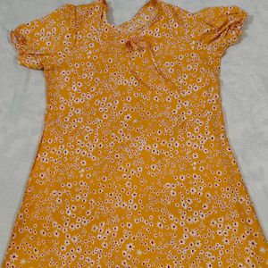 Beautiful Orange Floral Crepe Mini Dress For Women