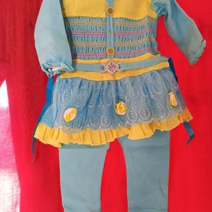 Baby Girl Dress With Sleeves Blue And Yellow