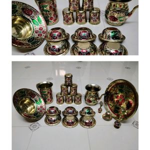 Brass Utensil Set Of Glass, Jug, Bowls, Dish etc