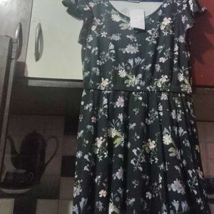 Bottle Green Floral Design Dress