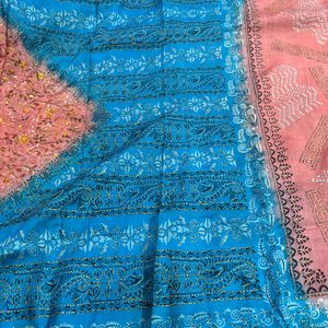 Pure Silk Kantha With Stitched Blouse