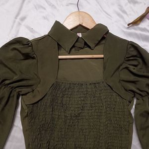 Sap Green Crop Top with collar