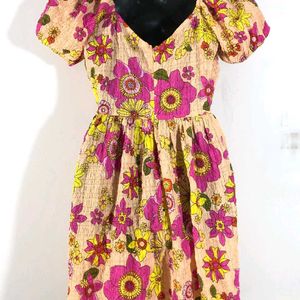 Only Multicolour Dress With Ouff Sleeves