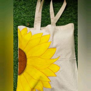 Hand painted sunflower tote bag