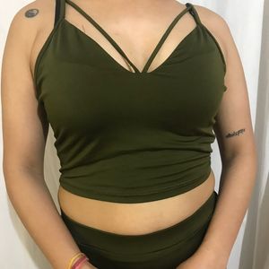 2 piece dress in olive colour