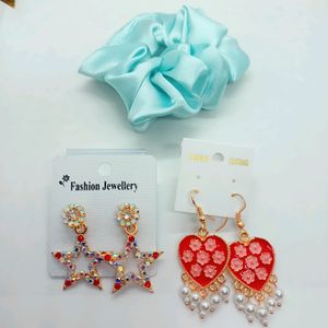 Brand New Earring Combo With Scrunchie Free