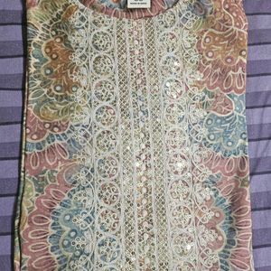 Cotton Kurta With Yoke Embroidery And Sequin Work