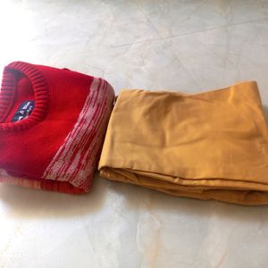 New 5-6 Years Boy's Tan Chino & Red Sweatshirt