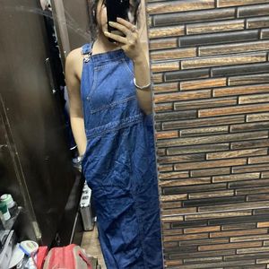 Long Dungaree Style Denim Dress