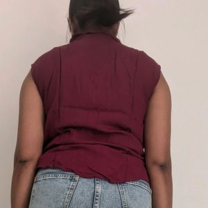 Maroon Sleeveless Cotton Shirt