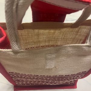 Maroon And Cream Jute Bag-Brand New