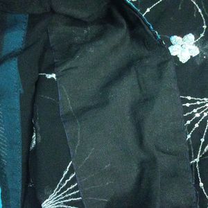 Women Black Embroidered Chiffon Saree