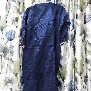 Pure Cotton Navy Blue Collared Kurta