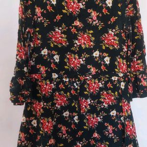 KOTON Black Mini Dress With Floral Print