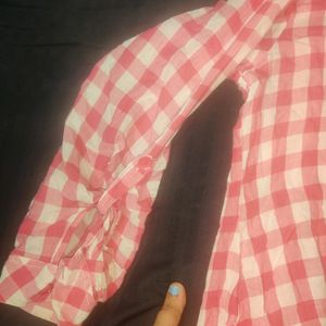 Pink And White Checks Shirt