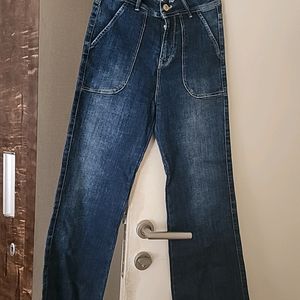 High Waist Flared Blue Denim