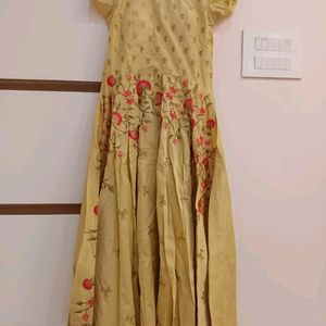 Beige Embroidered And Stone Work Gown Cotton Silk