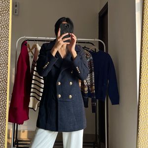 Navy Blue Notched Lapel Coat