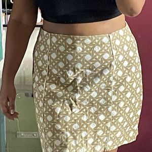 Printed Skirt Off White & Beige With Back Slit