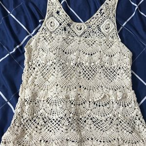 White Crochet Top- Fits Bust 34- Good Condition