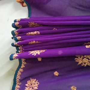 Purple Poonam Embroidery Saree