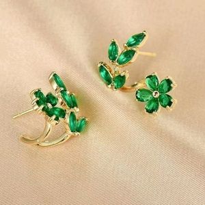 029 Metal Exquisite Green Leaf Flower Earrings