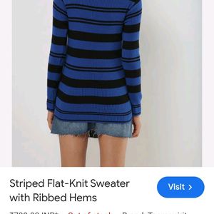 Blue Striped Flat Knit Sweater