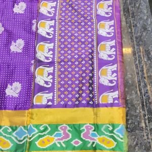 A Beautiful Violet Ikkath Border Saree