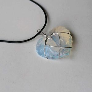 Big Heart Opalite With Black Cord Necklace