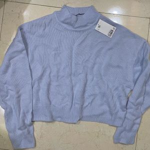 H&M Light Blue Cropped Jumper.