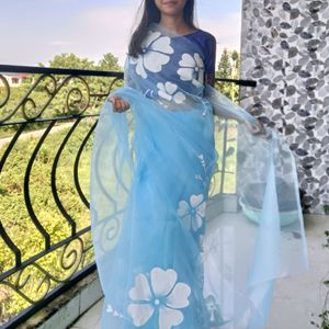 Hand-painted Organza Saree And Suit