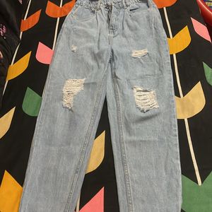 High Waist Light Blue Rip Jeans