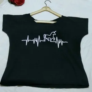 Women Black Horse Heartbeat T-shirt