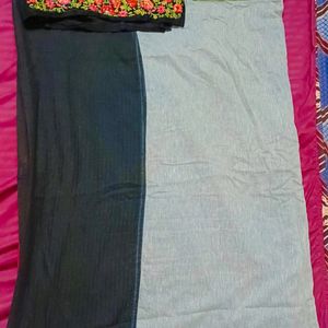 Black And White Designer Blouse Saree