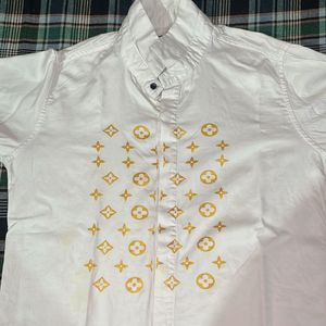 Men White Shorts With Gold Printed