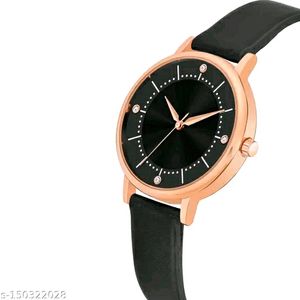 Black leather belt Ladies Anolog Wrist Watch