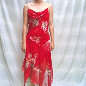 Red Sheer Midi Slip Dress 👗