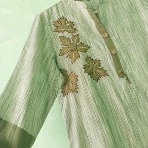 Long Kurti || Quarter Sleeves ||olive Shade