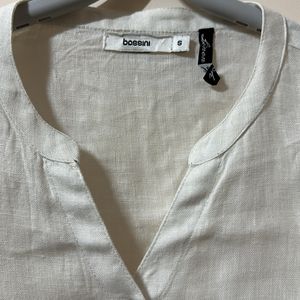 Pure Linen Branded White Shirt- New