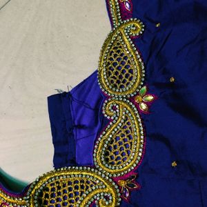 Half Saree  With Maggam Work Blouse