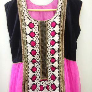 Magenta Colour Anarkali Pattern Kurti/Ethnic Gown